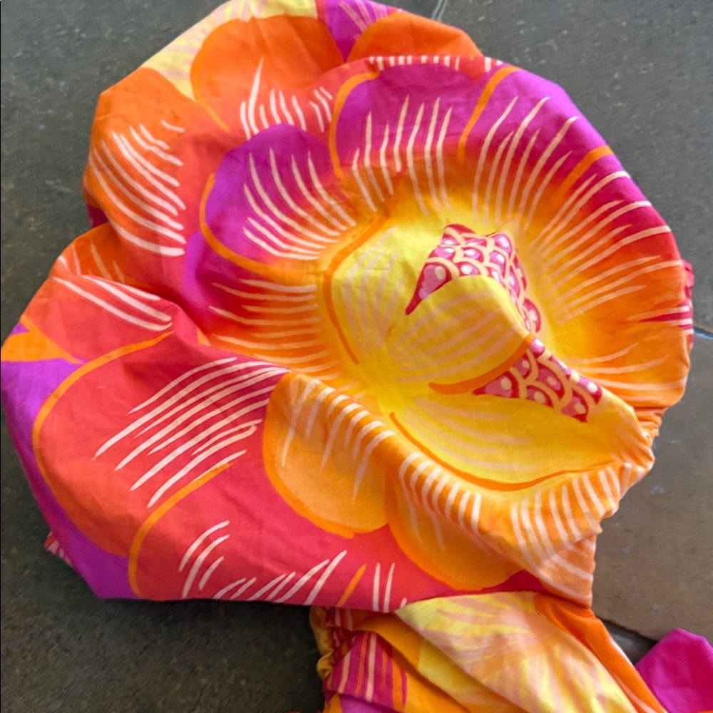 Farm Rio Ombré  Mini Dress Garden Puff Sleeve Orange Yellow Tie Back Bohemian L - Picture 4 of 14